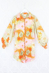 Bonnie Shirt Dress - Vintage Indian Sari - Sunset & Pistachio Floral (M/L) by All About Audrey