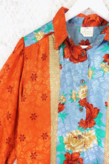 Bonnie Shirt Dress - Vintage Indian Sari - Copper Red Shimmer Floral (M/L) by All About Audrey