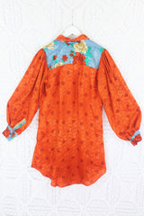 Bonnie Shirt Dress - Vintage Indian Sari - Copper Red Shimmer Floral (M/L) by All About Audrey