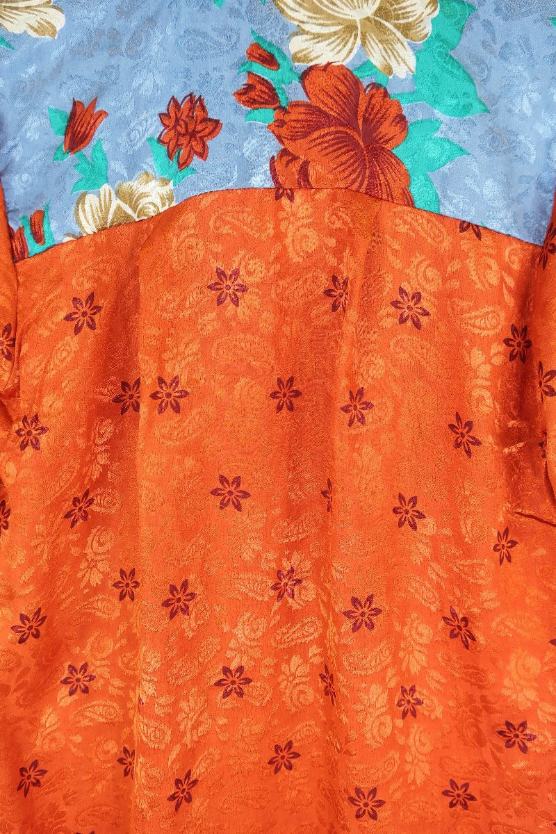 Bonnie Shirt Dress - Vintage Indian Sari - Copper Red Shimmer Floral (M/L) by All About Audrey