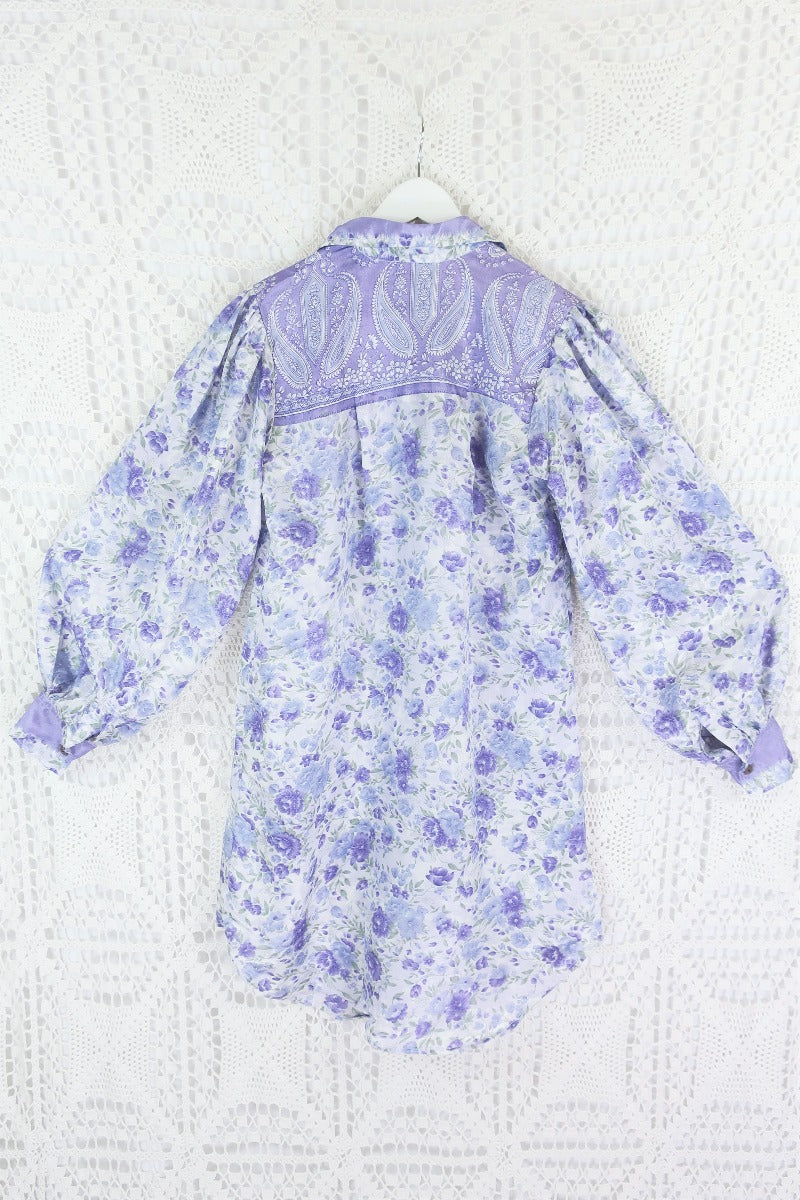 Bonnie Shirt Dress - Vintage Indian Sari - Lavender & Sage Wildflower (M/L) by all about audrey