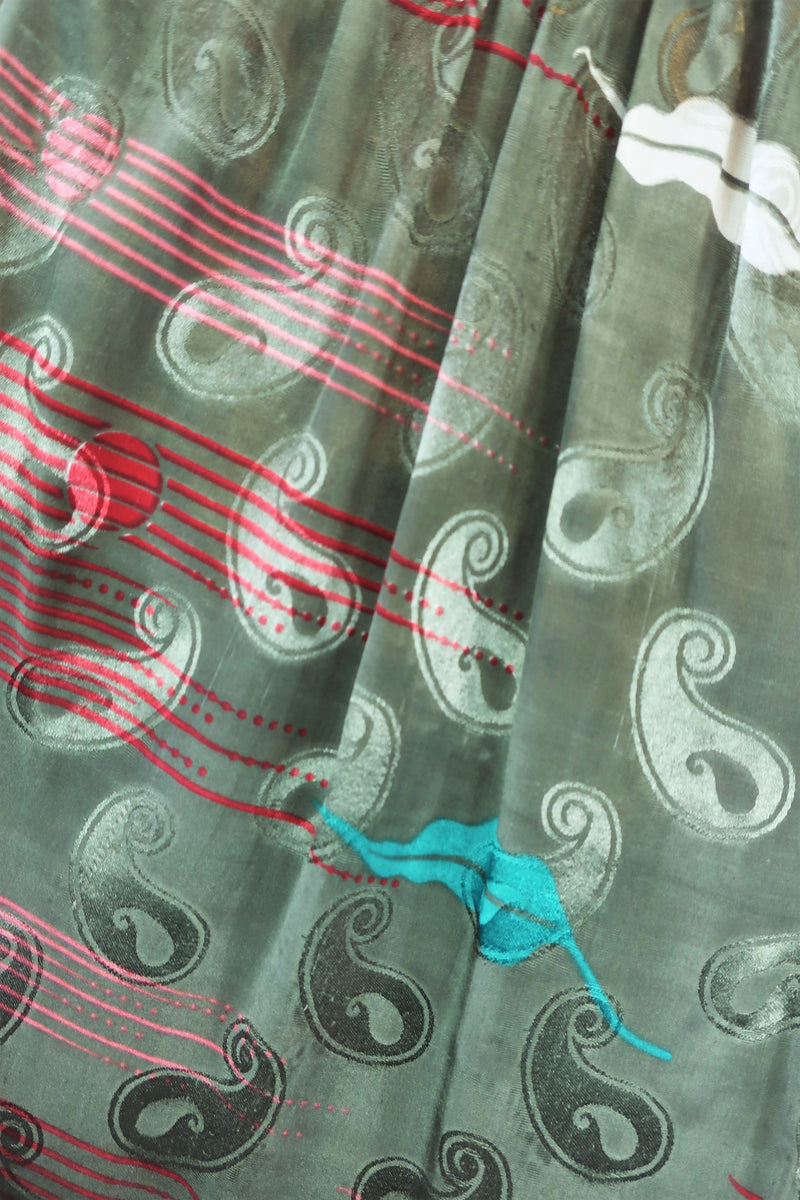 Joni High Waisted Flares - Vintage Indian Sari - Sage & Bright Floral Shimmer - M/L