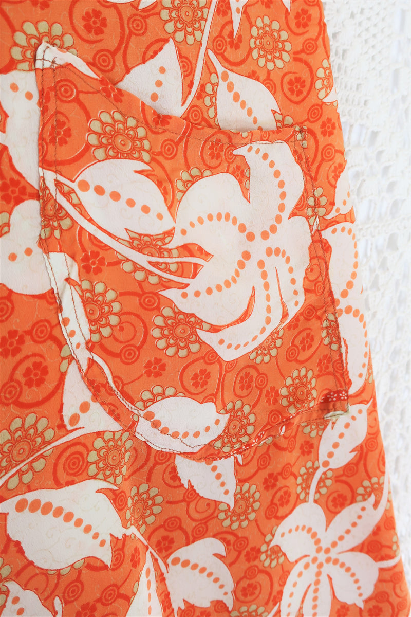 Joni High Waisted Flares - Vintage Indian Sari - Sweet Orange & Alabaster Floral - M/L