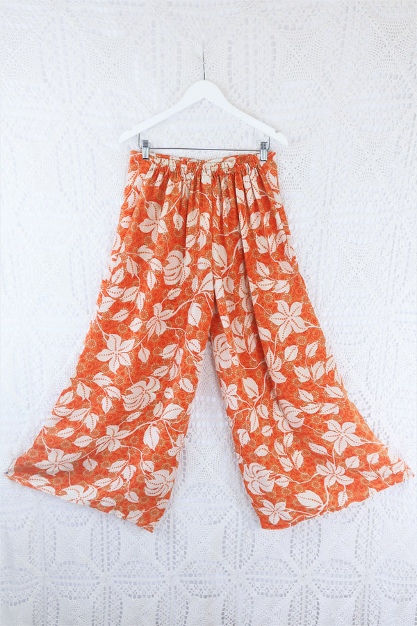 Joni High Waisted Flares - Vintage Indian Sari - Sweet Orange & Alabaster Floral - M/L