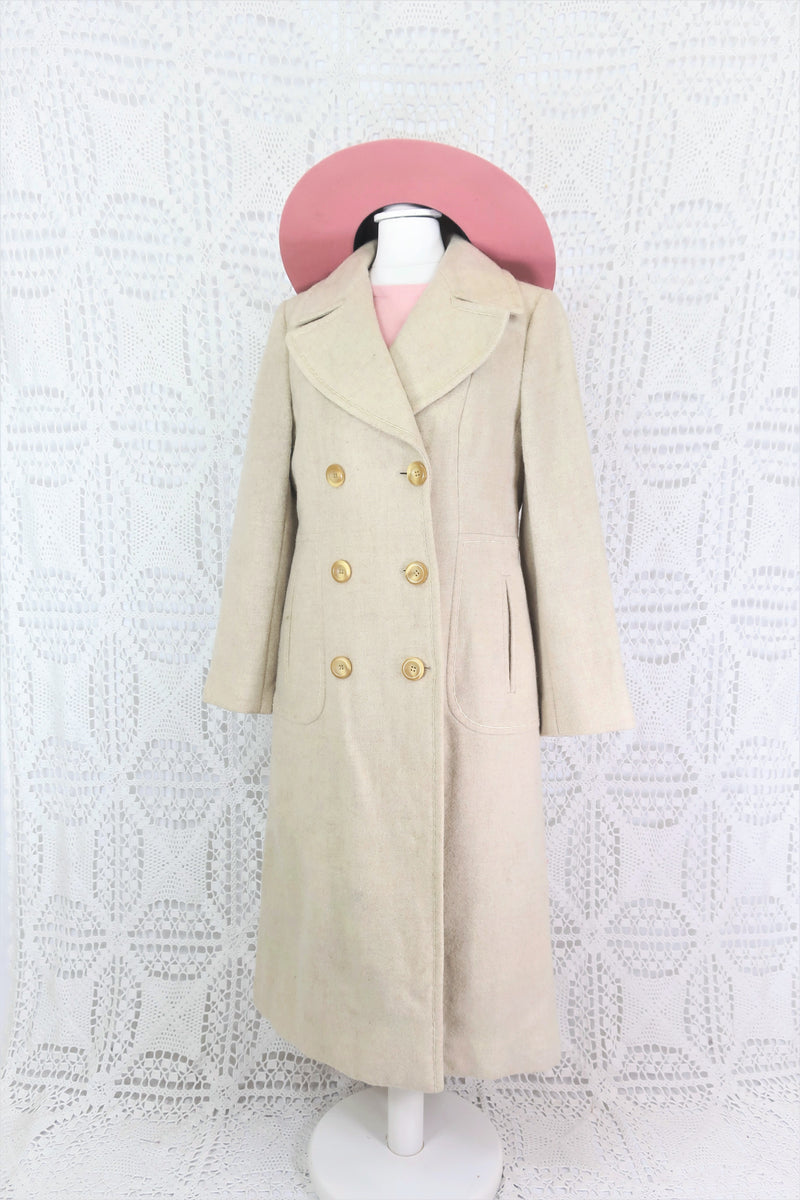 Vintage Cream Double Breasted Coat - Size S