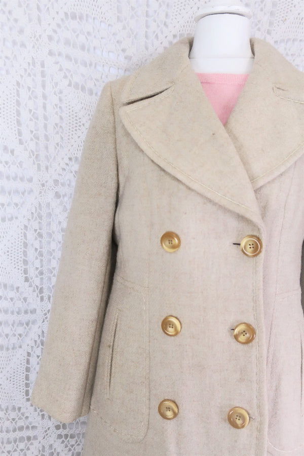 Vintage Cream Double Breasted Coat - Size S By All About Audrey