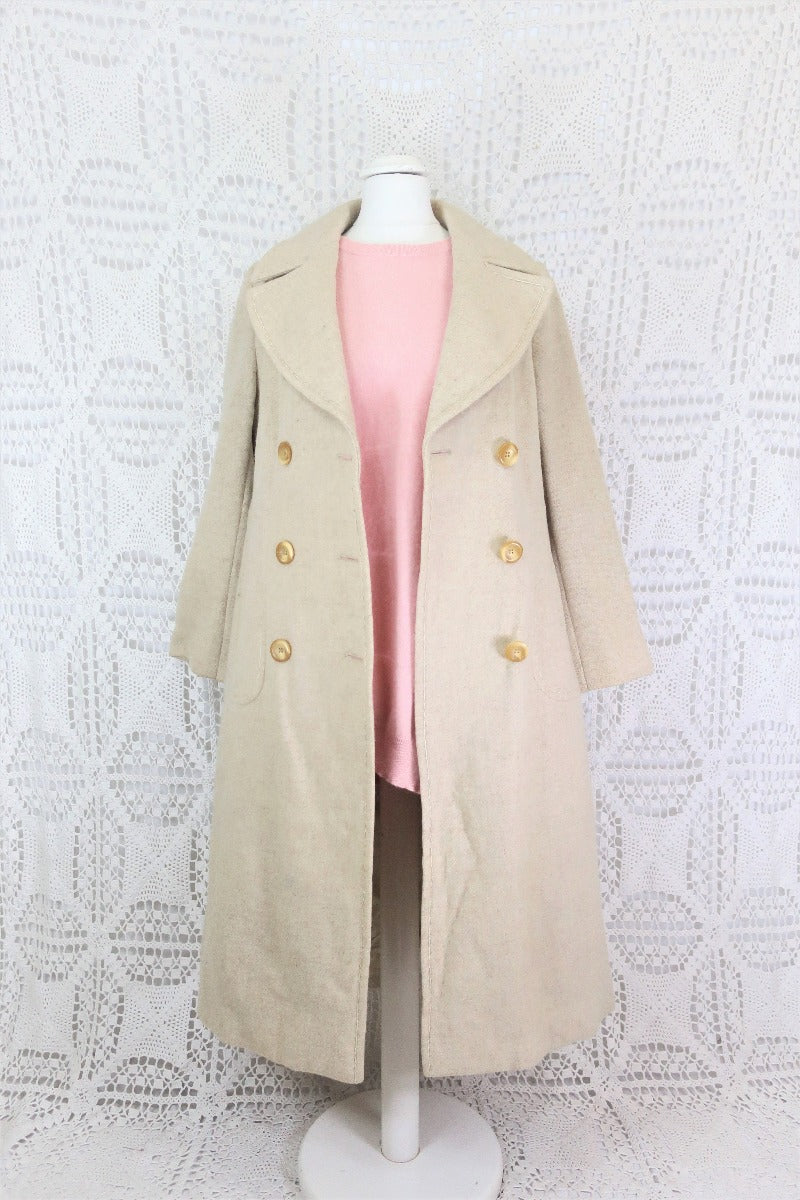 Vintage Cream Double Breasted Coat - Size S By All About Audrey