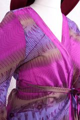 Gemini Bell Sleeve Midi Kimono/Dress - Sheer Orchid & Lilac Floral Vintage Sari - Size M/L