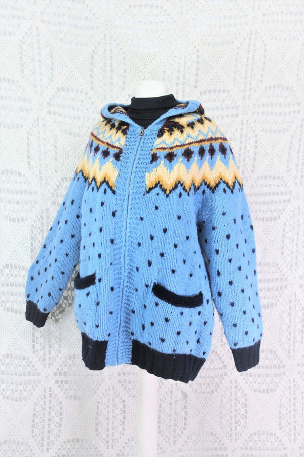 Vintage Hooded Cardigan - Baby Blue Polka Dot - Size S/M by all about audrey