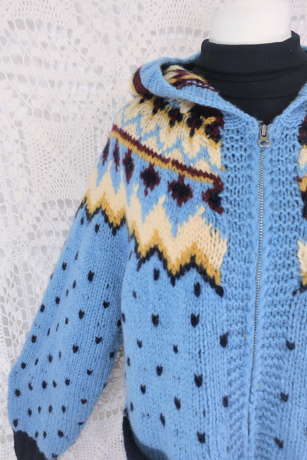 Vintage Hooded Cardigan - Baby Blue Polka Dot - Size S/M by all about audrey