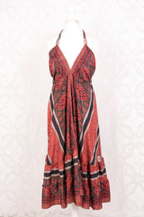 Blossom Mini Halter Dress - Vintage Indian Sari - Hazelwood & Coral Floral Paisley - XL