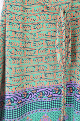 Jamie Dress - Indian Sari Slip Dress - Green & Orange Graphic - Size L/XL