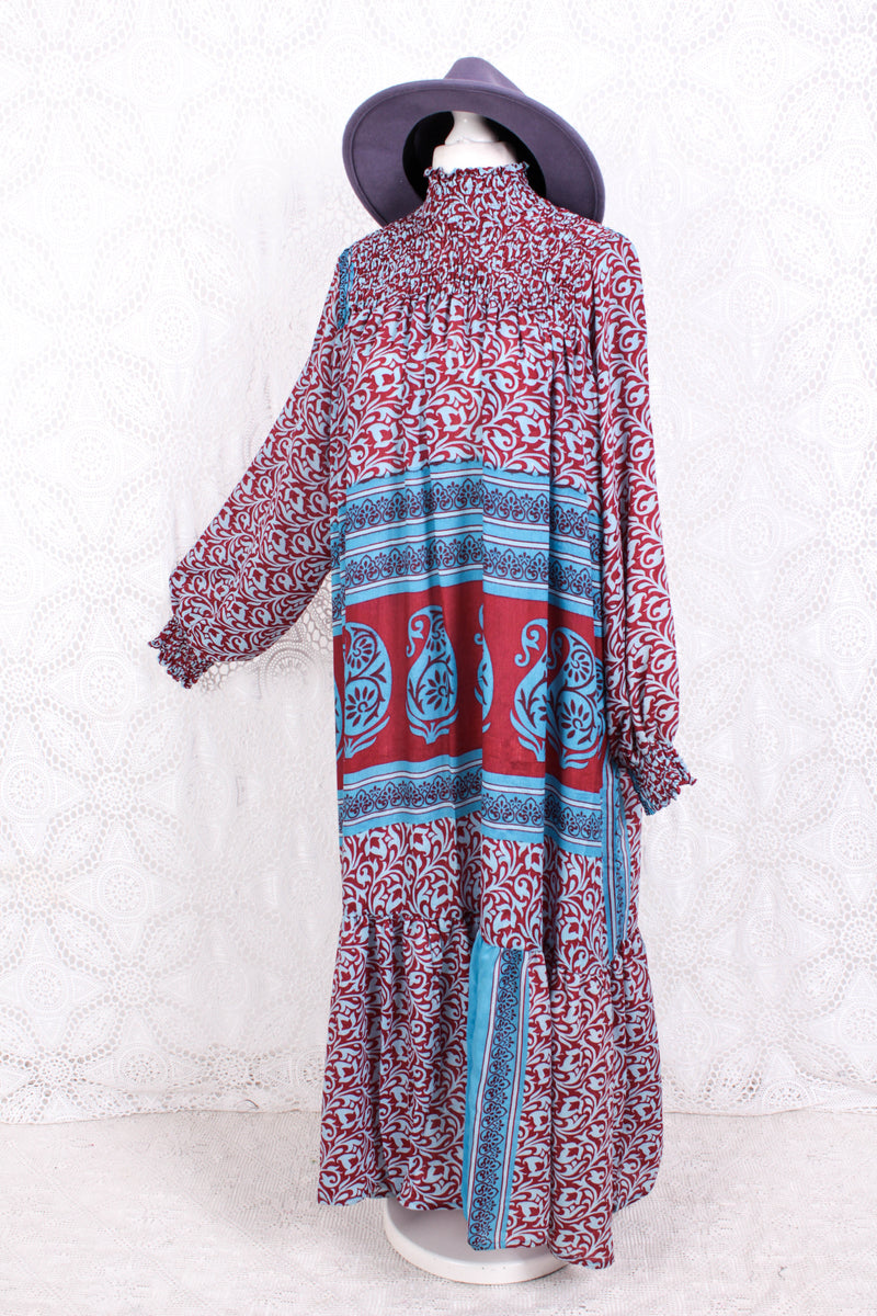 Mona Maxi Dress - Vintage Indian Sari - Berry & Carolina Paisley Nouveau - Free Size