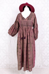 Daisy Midi Smock Dress - Vintage Indian Cotton - Irridecent Purple & Green - XS