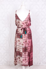 Jamie Dress - Indian Sari Slip Dress - Berry Blush Floral - Size M/L