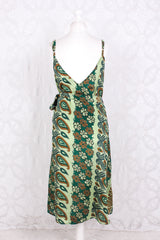 Jamie Dress - Indian Sari Slip Dress - Pistachio, Ivy & Bronze Floral - Size S/M