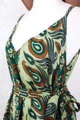 Jamie Dress - Indian Sari Slip Dress - Pistachio, Ivy & Bronze Floral - Size S/M