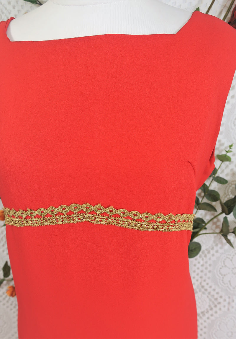 SALE Vintage Embroidered Maxi Dress - Scarlet & Gold - S