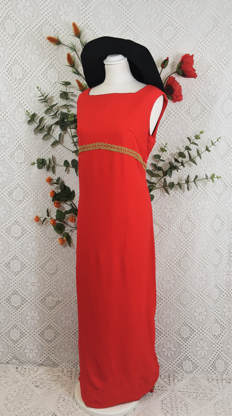 SALE Vintage Embroidered Maxi Dress - Scarlet & Gold - S
