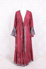 Sylvia Wrap Dress - Vintage Indian Sari - Pink & Silver Paisley (XS - S)