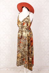 Jamie Dress - Indian Sari Slip Dress - Midsummer Evening Rose Garden - Size M/L