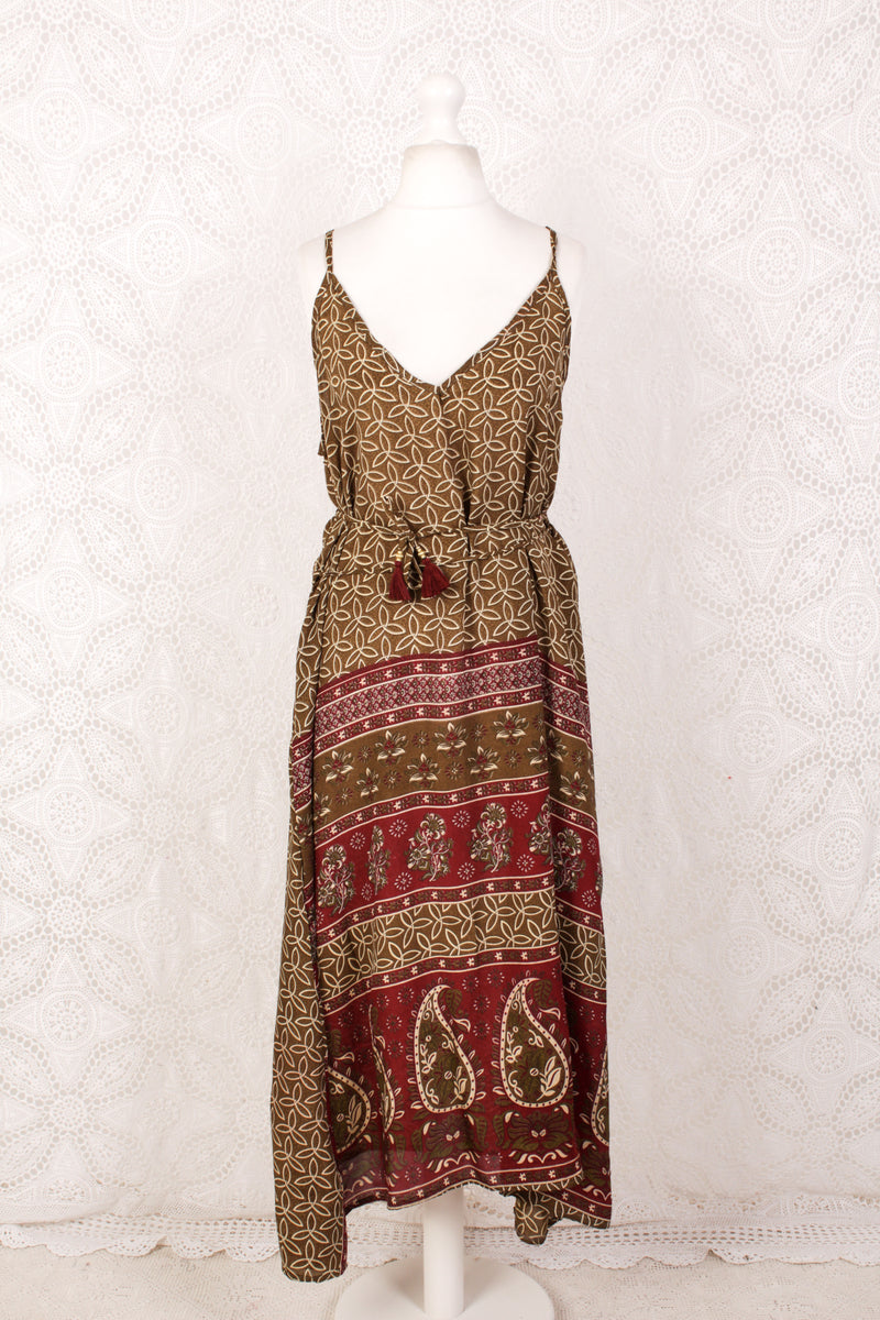 Jamie Dress - Indian Sari Slip Dress - Olive & Ruby Celtic Knots - Size M/L