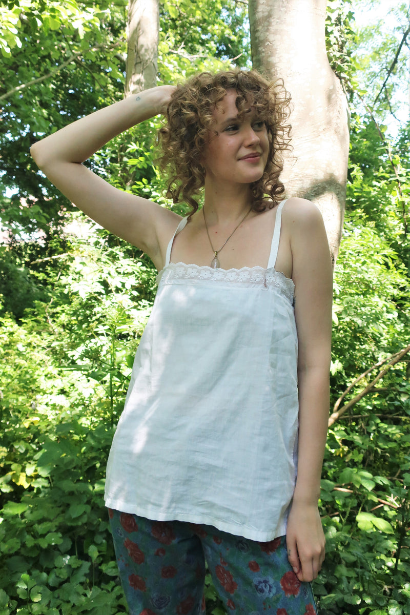 70's Vintage - White Strappy Lace Camisole Top - Size XXS