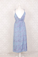 Jamie Dress - Indian Sari Slip Dress - Sky Blue & Sweet Violet Sparkle - Size S/M