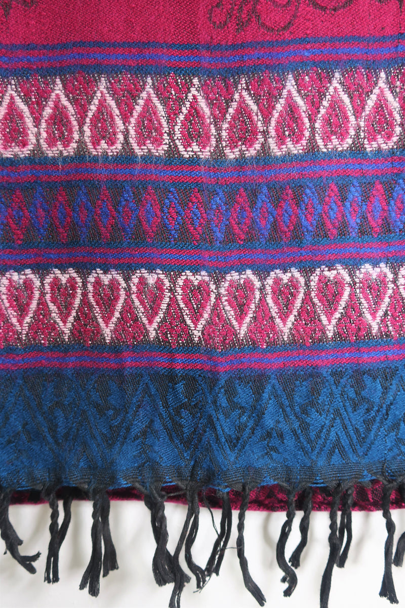 Cerise Pink & Teal Hearts & Flowers Indian Shawl/Blanket