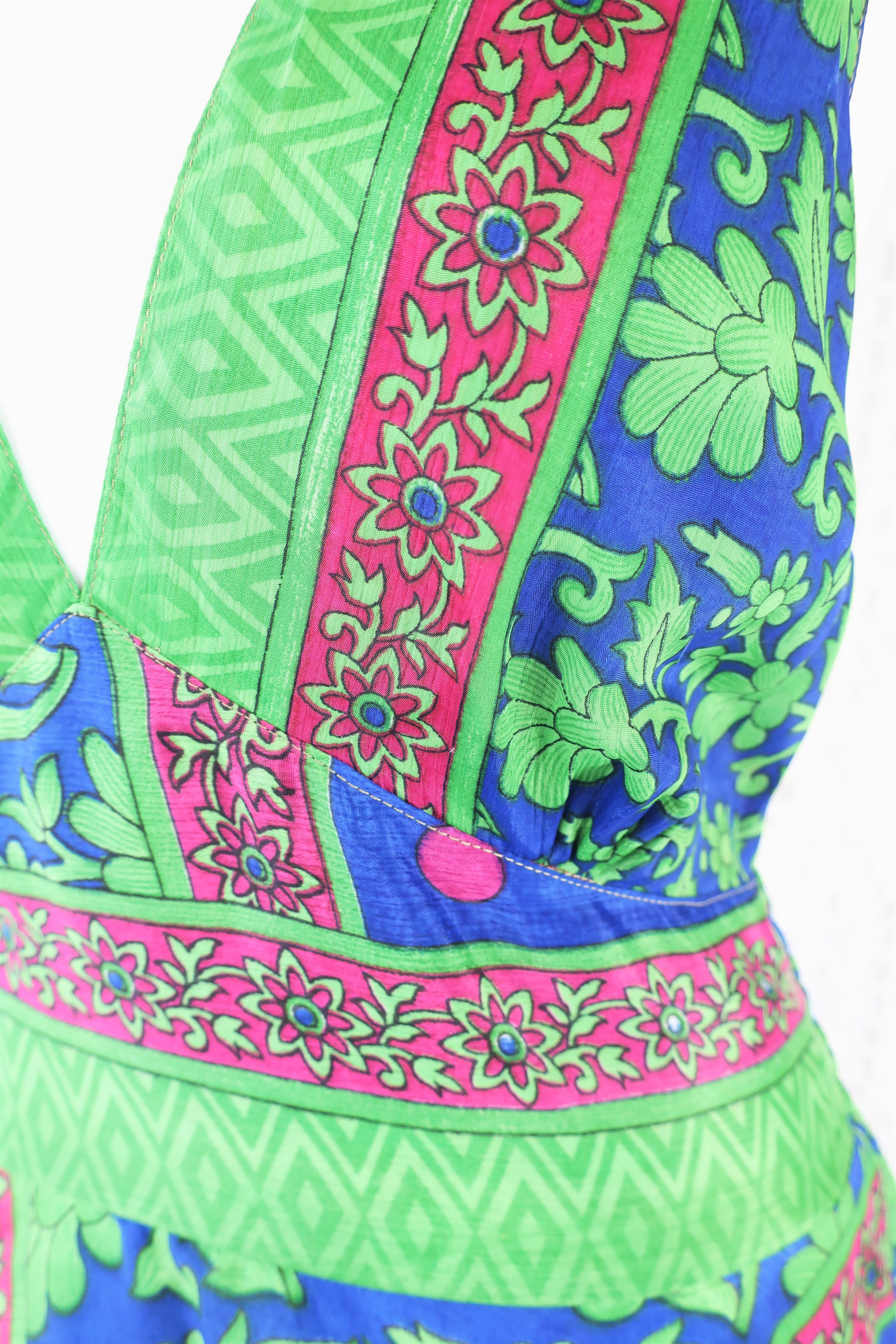 Sydney Halter Top - Apple & Raspberry Vintage Indian Sari - XS - S/M