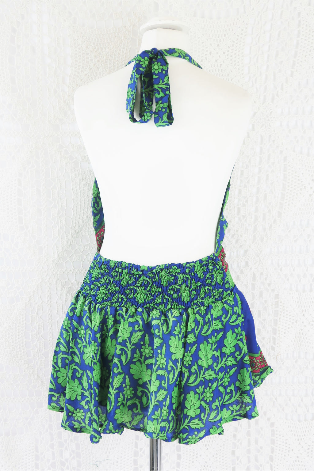 Sydney Halter Top - Apple & Raspberry Vintage Indian Sari - XS - S/M