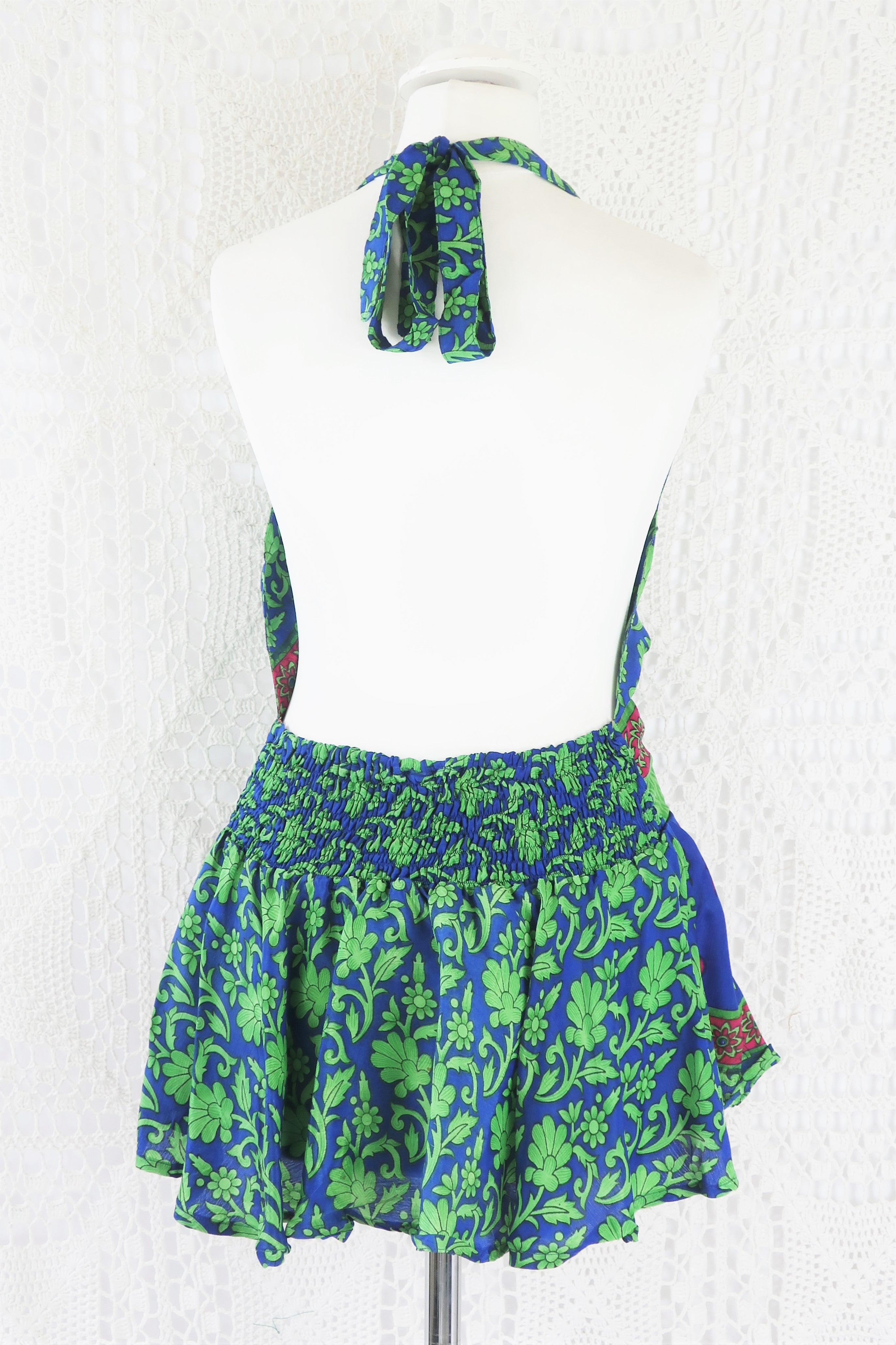 Sydney Halter Top - Apple & Raspberry Vintage Indian Sari - XS - S/M