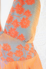 Sydney Halter Top - Orange Floral Vintage Indian Sari - XS - M