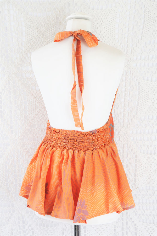 Sydney Halter Top - Orange Floral Vintage Indian Sari - XS - M