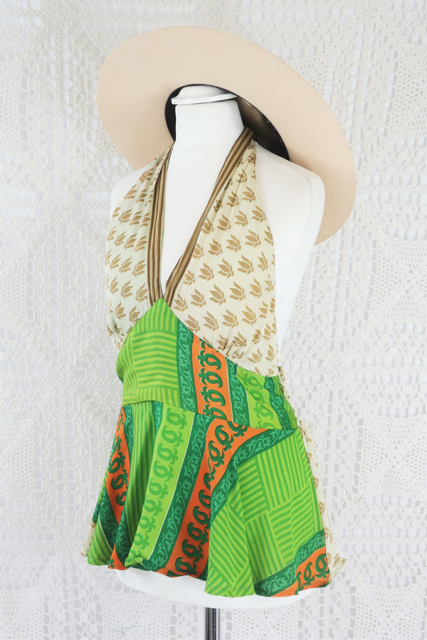 Sydney Halter Top - Tropical Vintage Indian Sari - XS - S/M