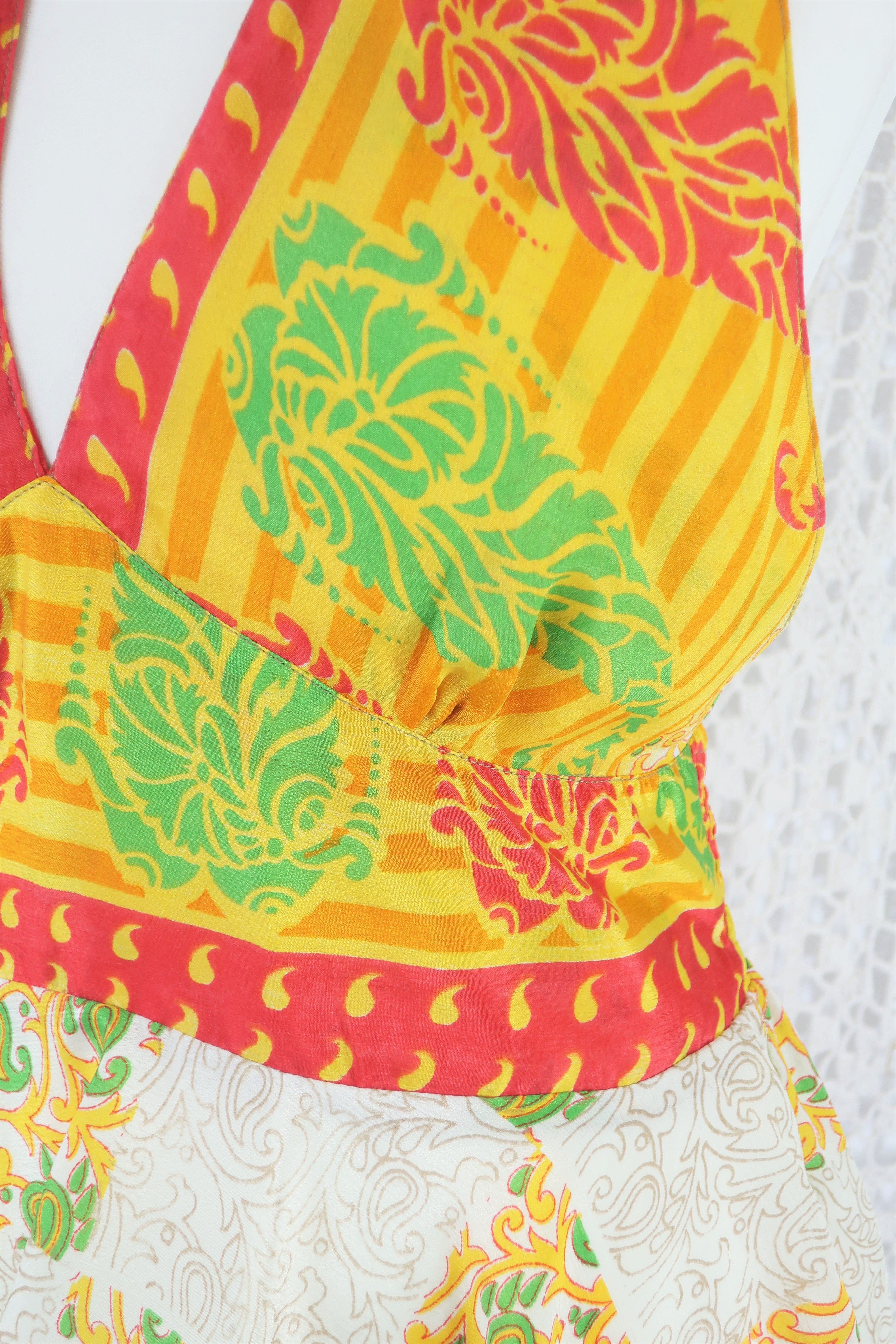 Sydney Halter Top - Ivory & Yellow Vintage Indian Sari - XS - S