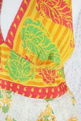 Sydney Halter Top - Ivory & Yellow Vintage Indian Sari - XS - S