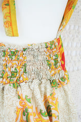 Sydney Halter Top - Ivory & Yellow Vintage Indian Sari - XS - S
