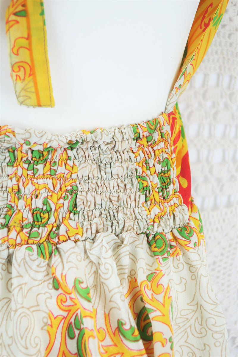 Sydney Halter Top - Ivory & Yellow Vintage Indian Sari - XS - S
