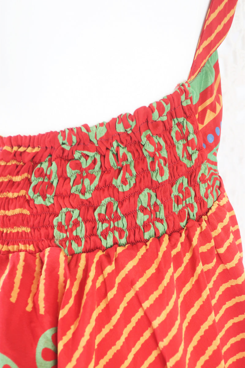 Sydney Halter Top - Crimson & Green Vintage Indian Sari - XS - M