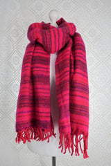 Bright Pink & Purple Reversible Stripe Indian Shawl/Blanket
