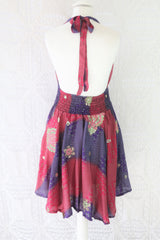 Sydney Mini Halter Dress - Purple Embroidered Vintage Indian Sari - XS - M