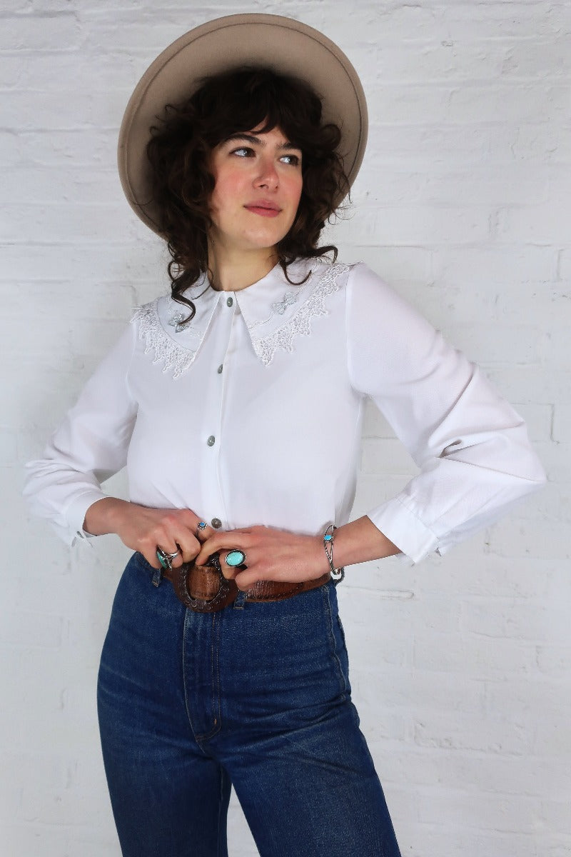 Vintage White Oversized Lace Collar Blouse - Size S by all about audrey