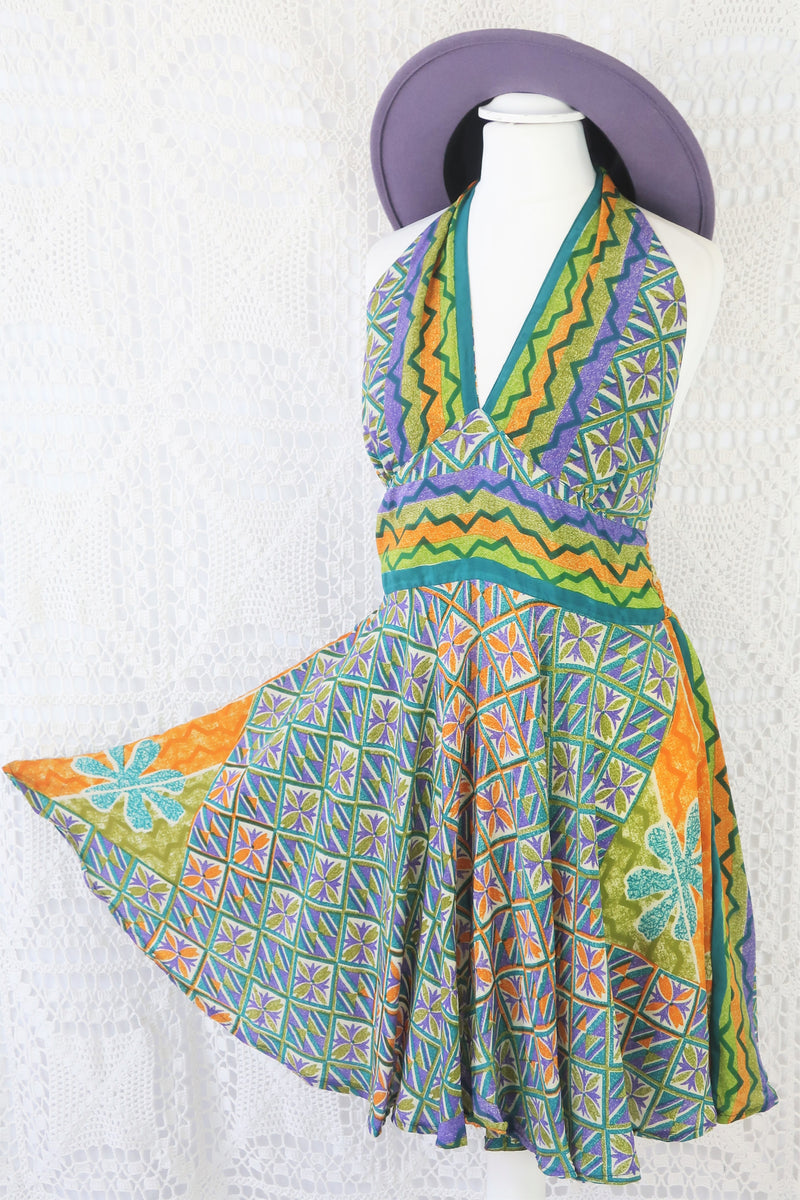 Sydney Mini Halter Dress - Jade & Violet Vintage Indian Sari - XS - M