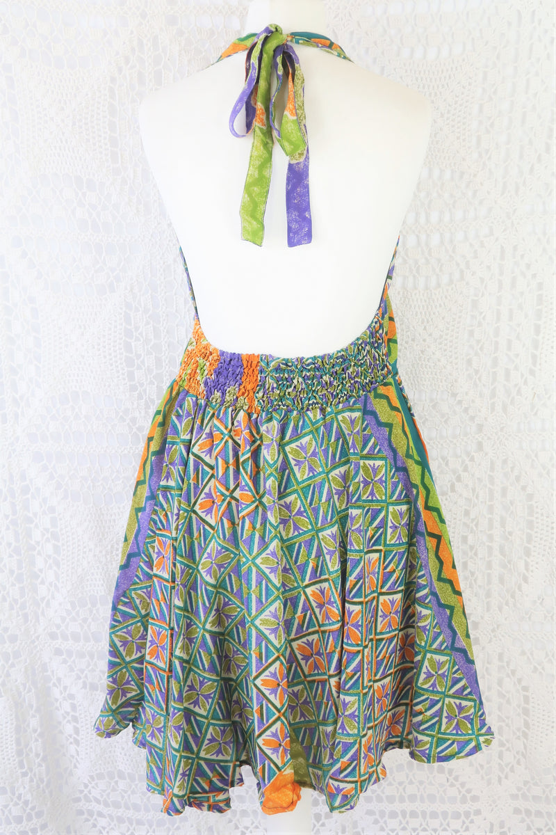 Sydney Mini Halter Dress - Jade & Violet Vintage Indian Sari - XS - M