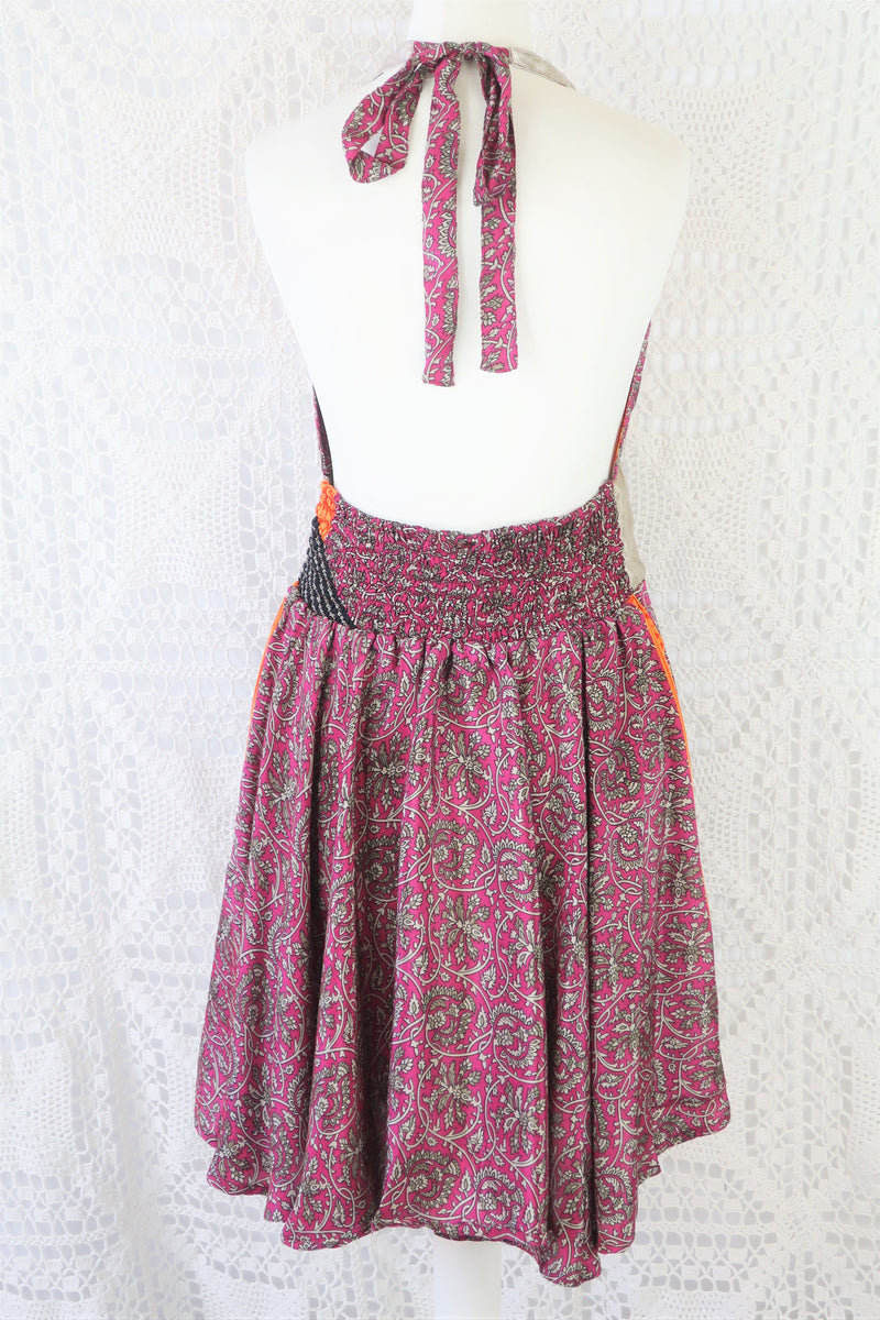 SALE Sydney Mini Halter Dress - Pink & Pewter Vintage Indian Sari - XS - M