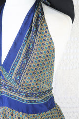 Sydney Mini Halter Dress - Fawn & Navy Vintage Indian Sari - XXS - S