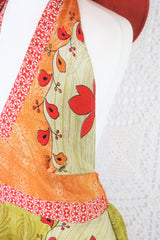 Sydney Mini Halter Dress - Lime & Orange Vintage Indian Sari - XS - M