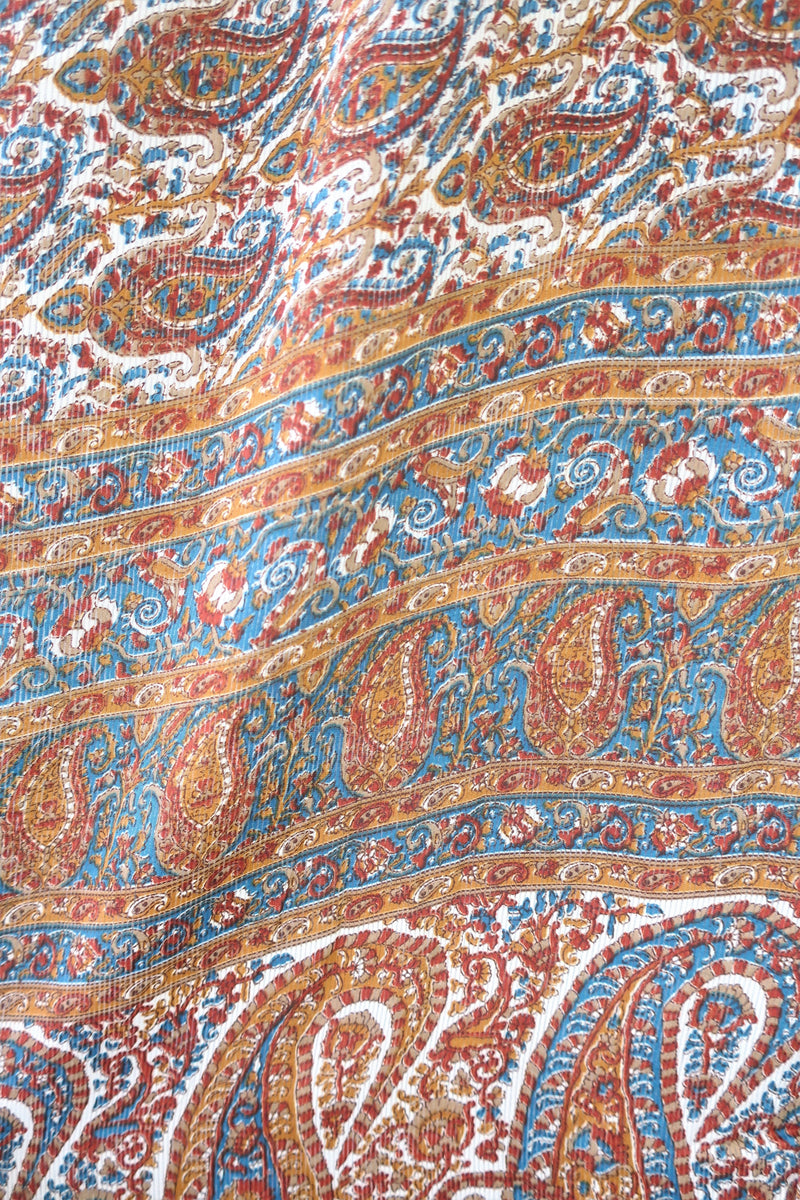 Billie Jumpsuit - Vintage Indian Sari - Garnet, Teal & Mustard Paisley - S/M
