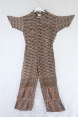 Billie Jumpsuit - Vintage Indian Sari - Garnet, Teal & Mustard Paisley - S/M